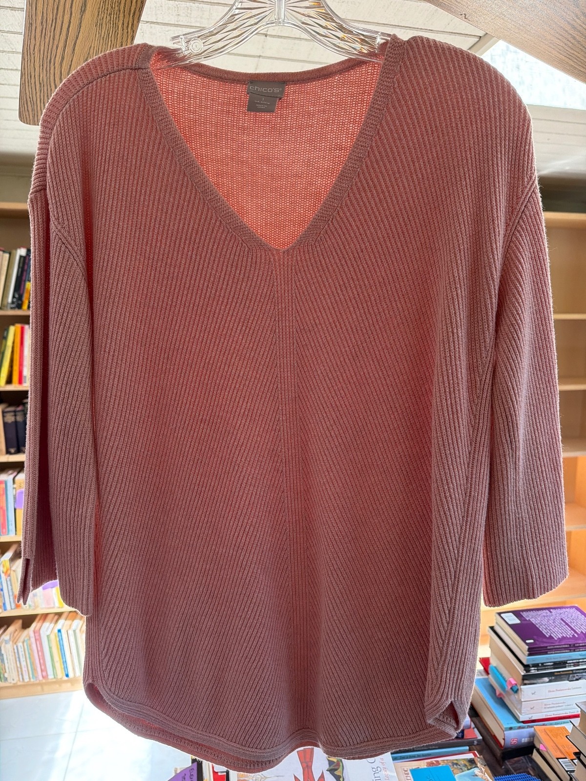 Chico‘s light pink size 1 3/4 sleeve sweater Chico‘s light pink size 1 3/4 sleeve sweater