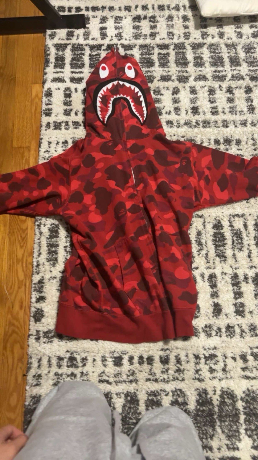 A Bathing Ape BAPE Red Camo Shark Face Full Zip Fleece Hoodie w/ Pockets A Bathing Ape BAPE Red Camo Shark Face Full Zip Fleece Hoodie w/ Pockets