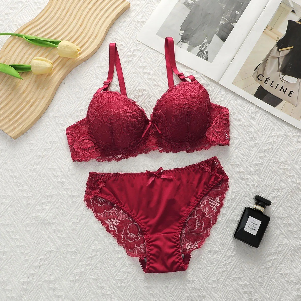 Women\'s Lace Bra and Panty Set 2 Piece Push Up Bralette Lingerie