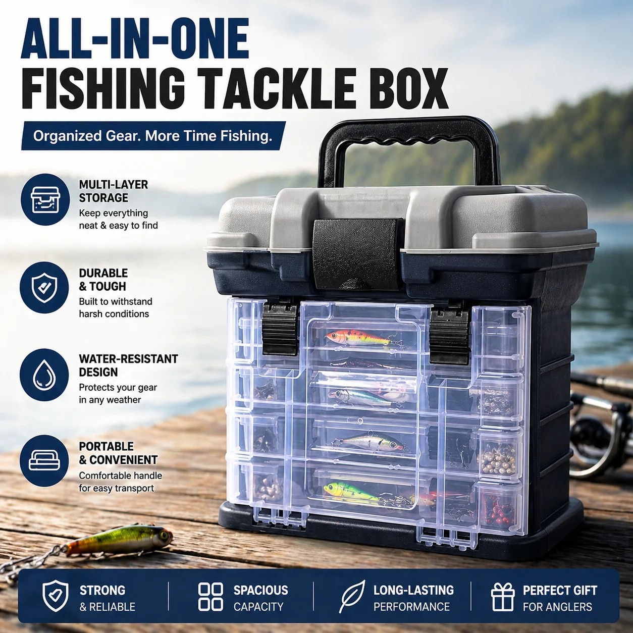 Durable Fishing Handheld Tackle Storage Portable Lure Box Multi-Functional