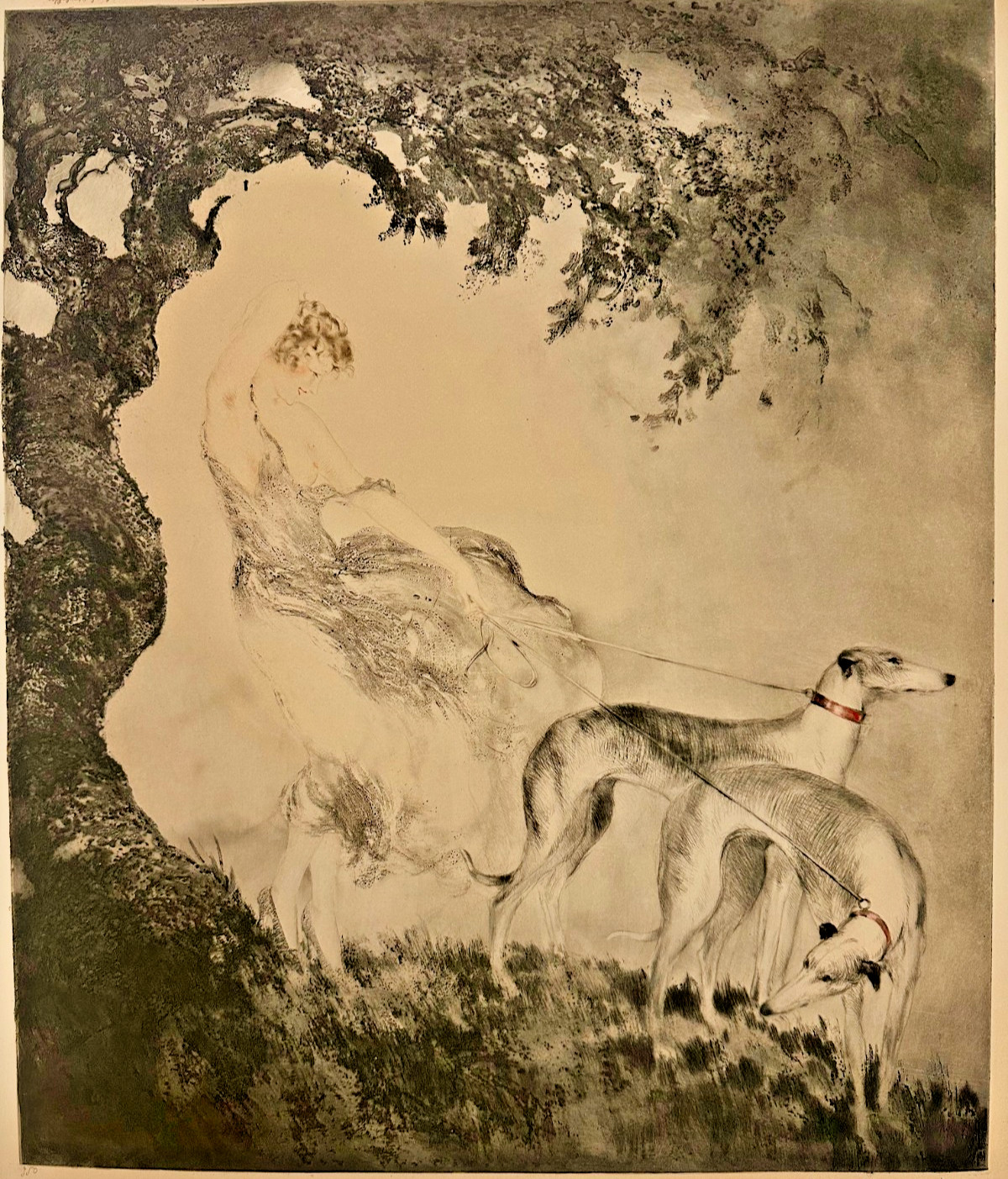 Louis Icart Gust of Wind 1925 Original Etching Aquatint Signed Hand Numbered Art