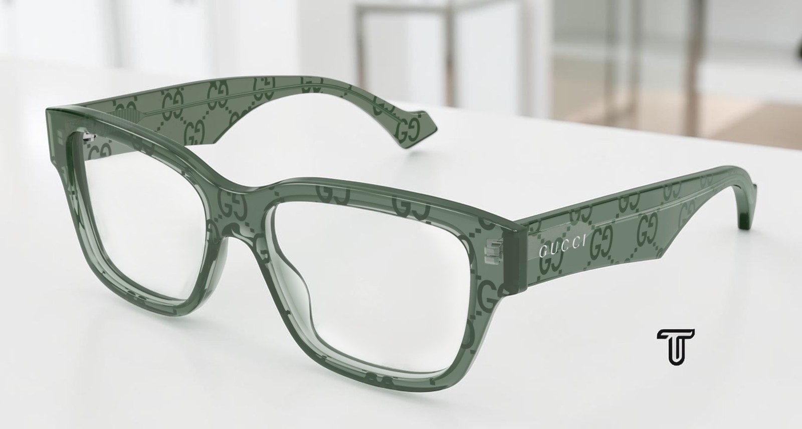 GUCCI GG1428O 012 Rectangular Squared Green Demo Lens 55 mm Men's Eyeglasses
