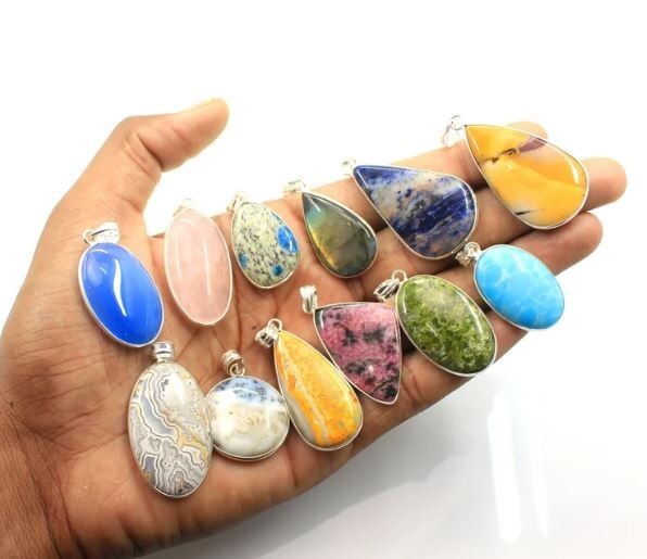 Offer Jasper & Mix Gemstone 925 Sterling Silver Plated Bezel 50 PCs Pendants Lot Offer Jasper & Mix Gemstone 925 Sterling Silver Plated Bezel 50 PCs Pendants Lot