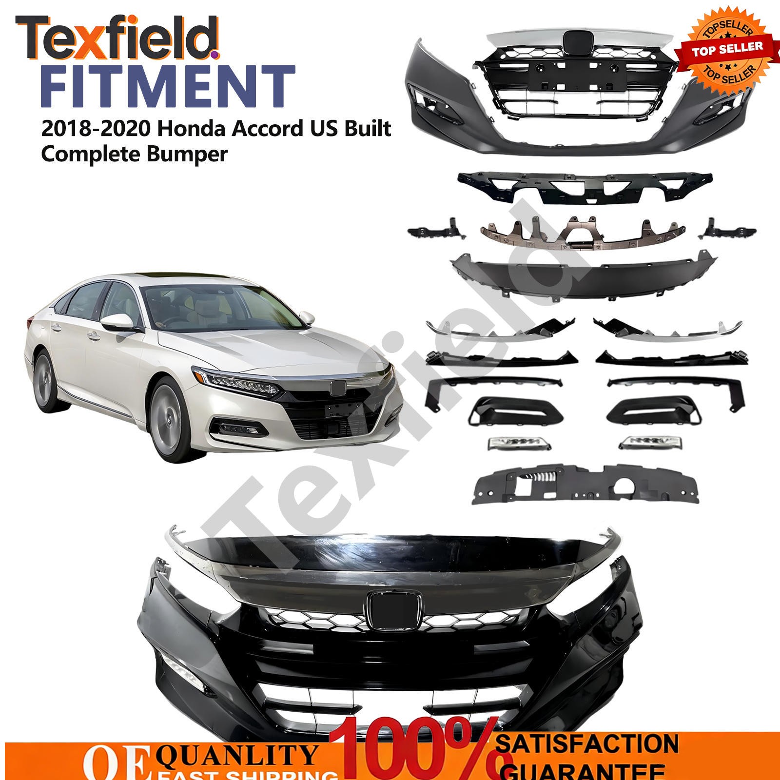 For 2018-2020 Honda Accord US Built Front Complete Bumper Kit W/ Grill Fog Light