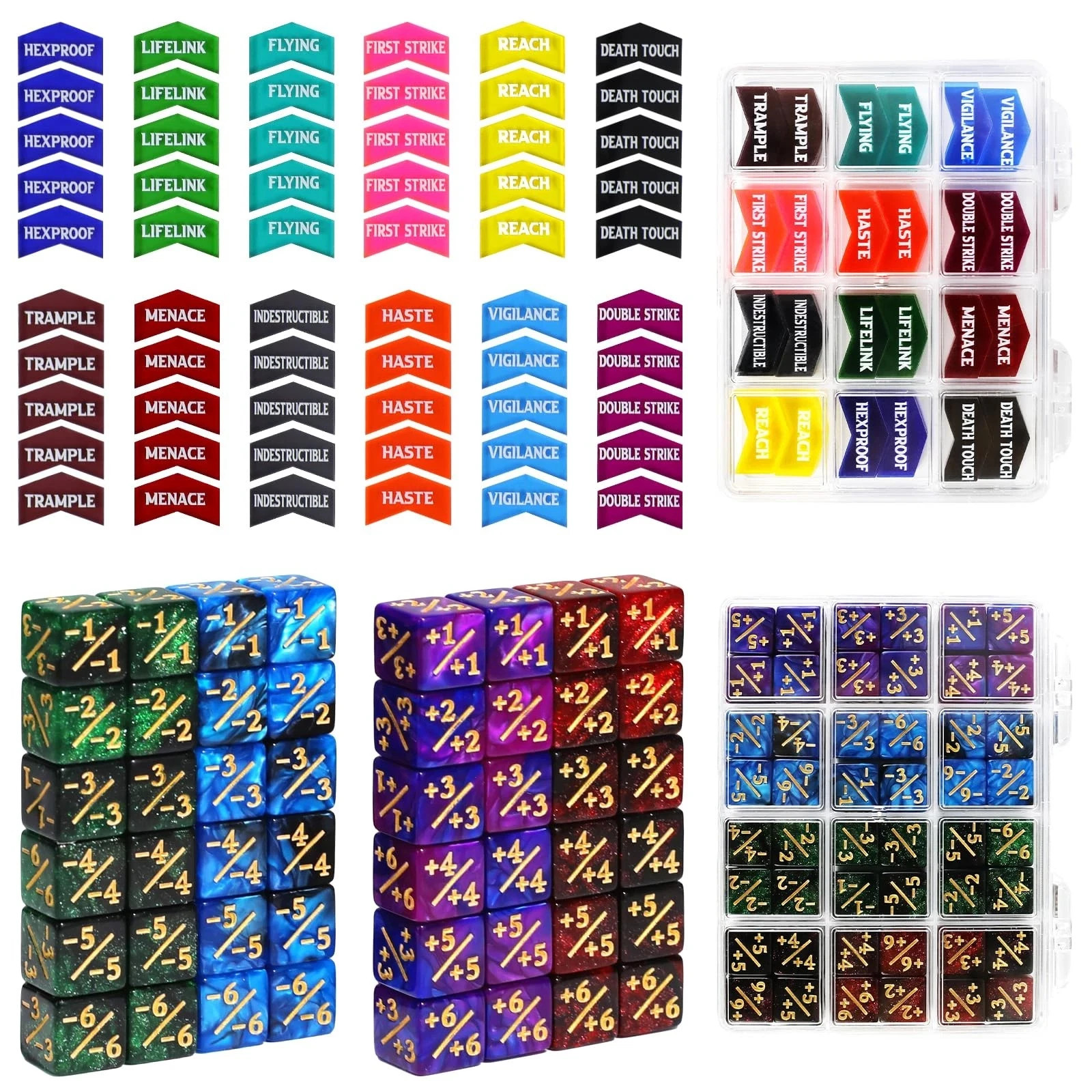 SIXPOINTS 108PCS 12mm MTG +1/+1 Tokens 6 Sided Dice & Keyword Counters Tokens...