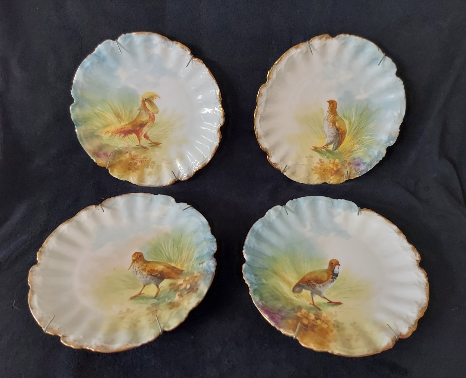 Set of 4 Atq Limoges France LDBC Flambeau Game Bird Plates Artist Signed 9.5