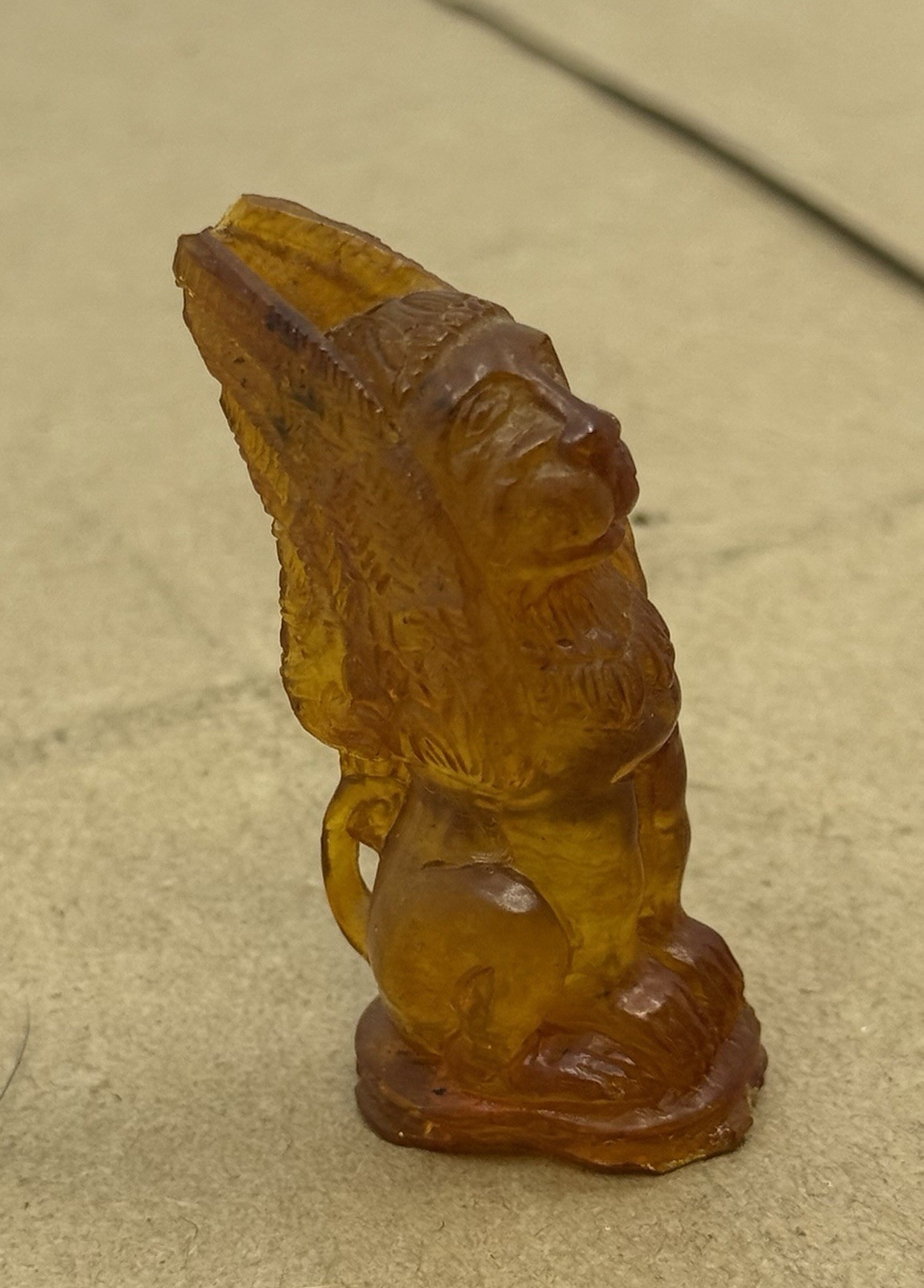 Vintage Amber Winged Lion Griffin Figurine Mythical Guardian Statue
