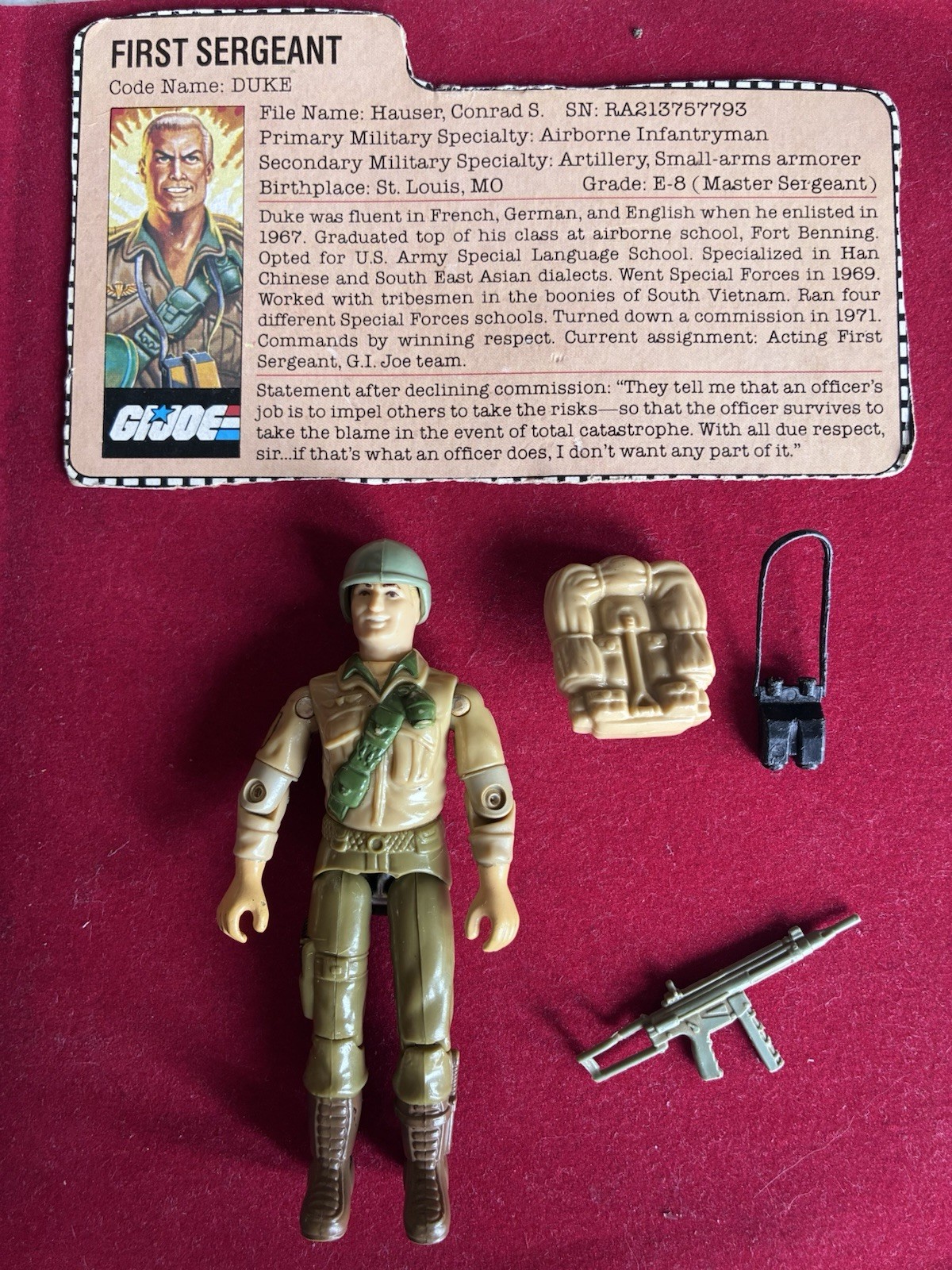 1984 GI Joe Duke Tight Complete Tight File Card
