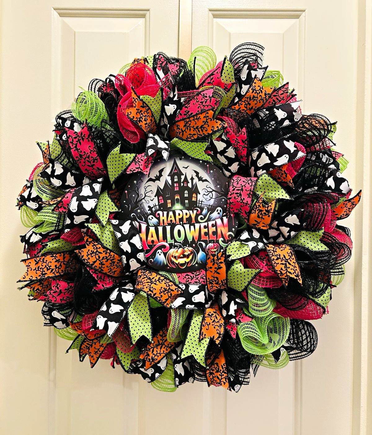 Happy Halloween Multicolor Mesh Door Wreath, Seasonal Decor 22” Happy Halloween Multicolor Mesh Door Wreath, Seasonal Decor 22”