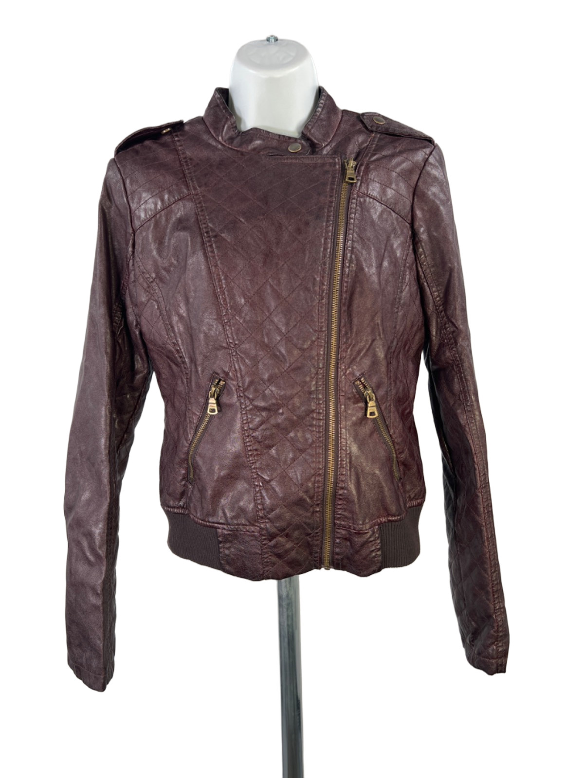 Guess Women\'s Brown Espresso Faux Leather Moto Jacket - S