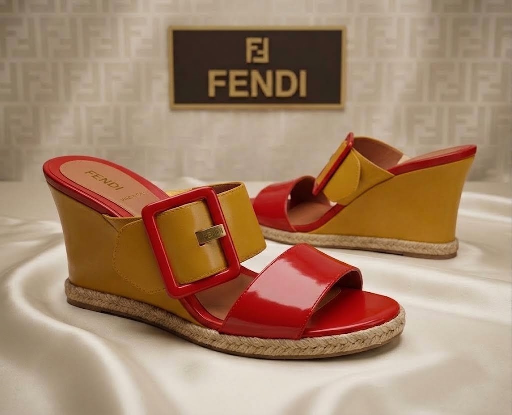 FENDI Color Block Wedge Sandals