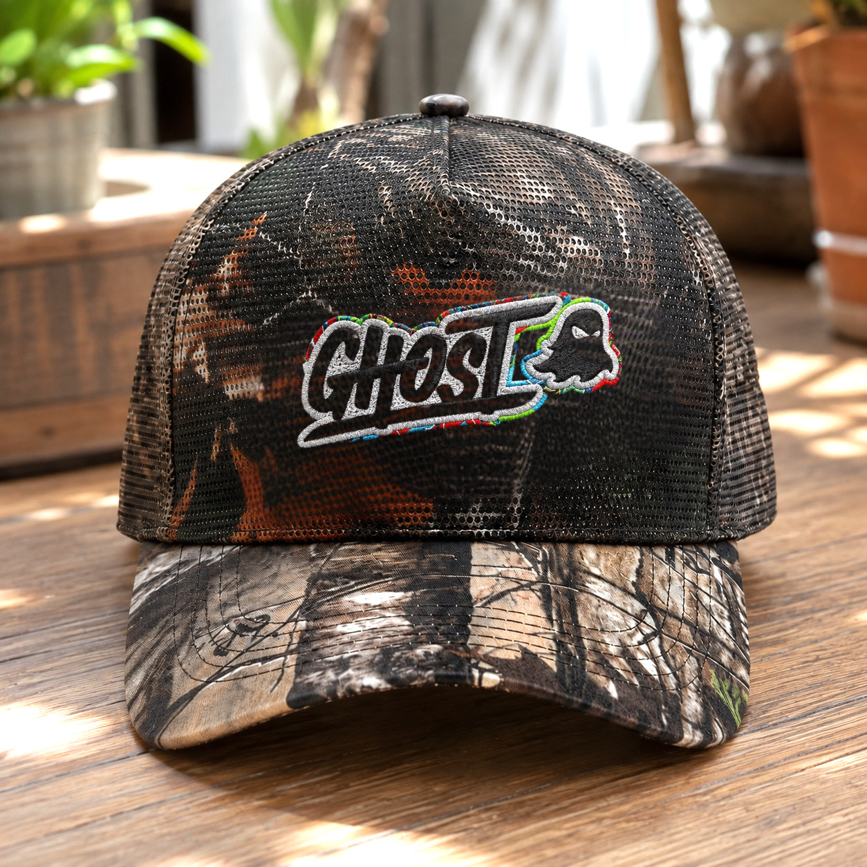 Ghost Camo Embroidered Trucker Cap Mesh Snapback Adjustable Hat