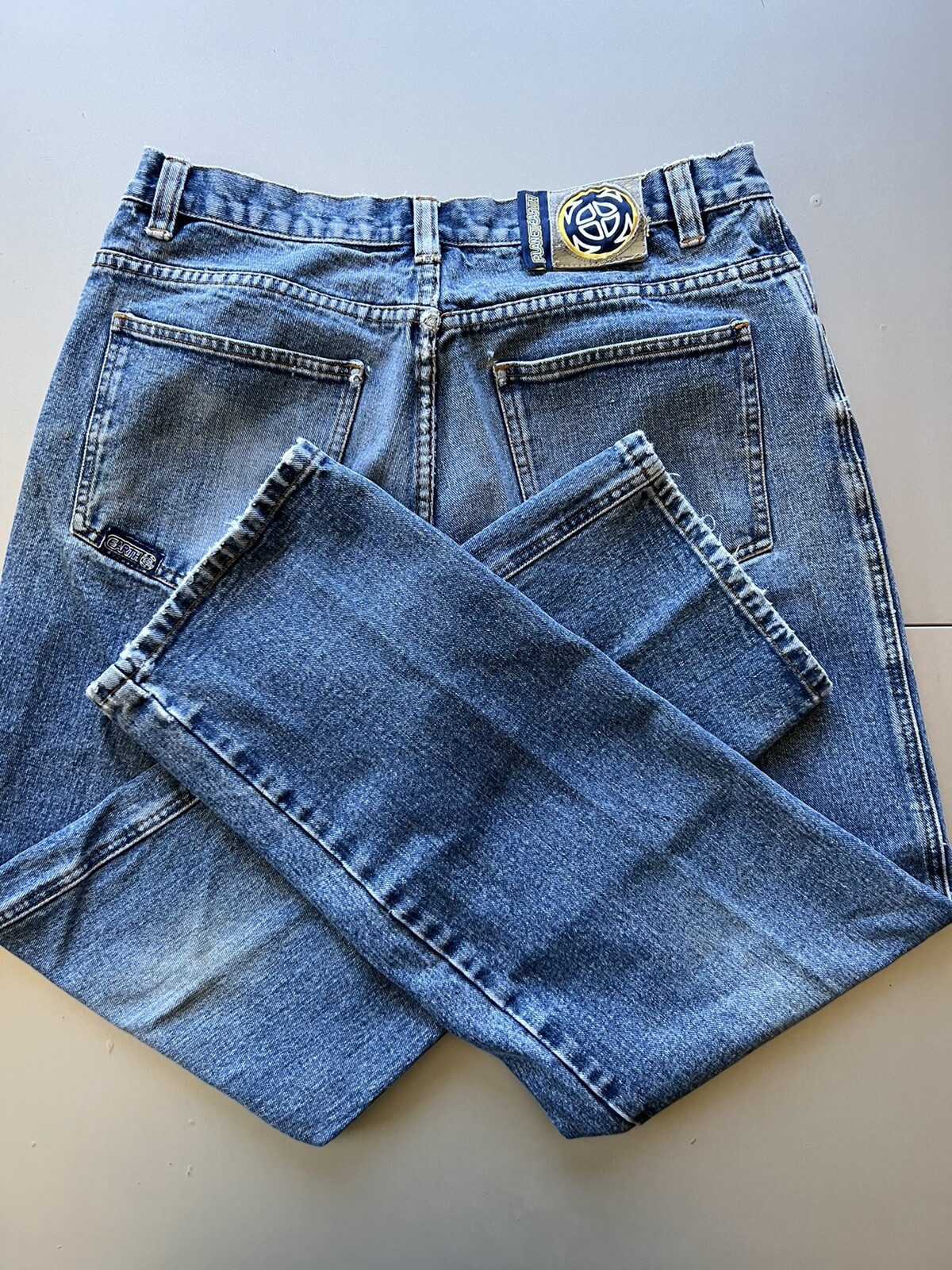 Vintage Planet Earth Baggy Skater Street Distressed Button Fly Skate Jeans 32x30