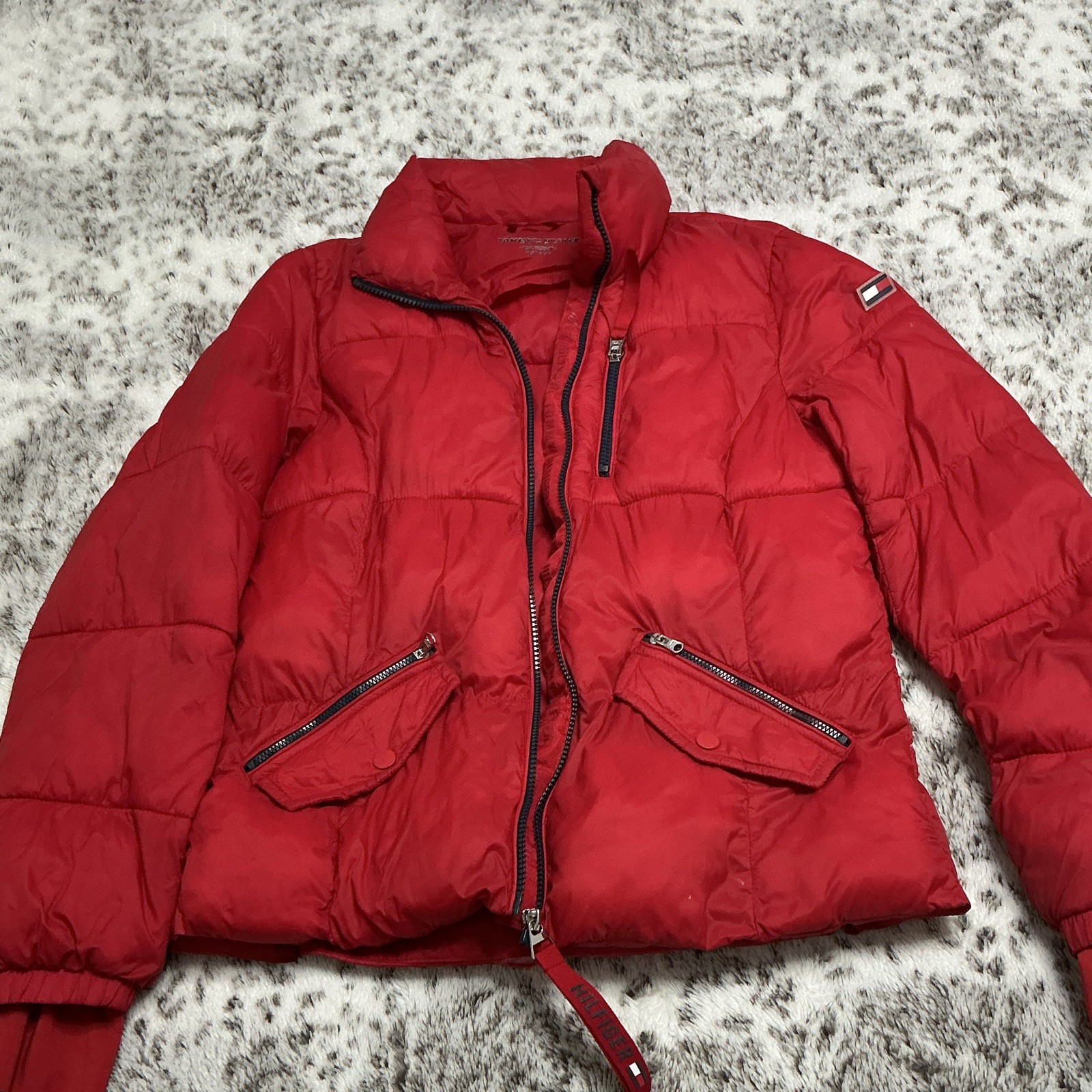 Tommy Hilfiger Woman’s Red Down Puffer Jacket Full Zip Stand-Up Collar Sz S