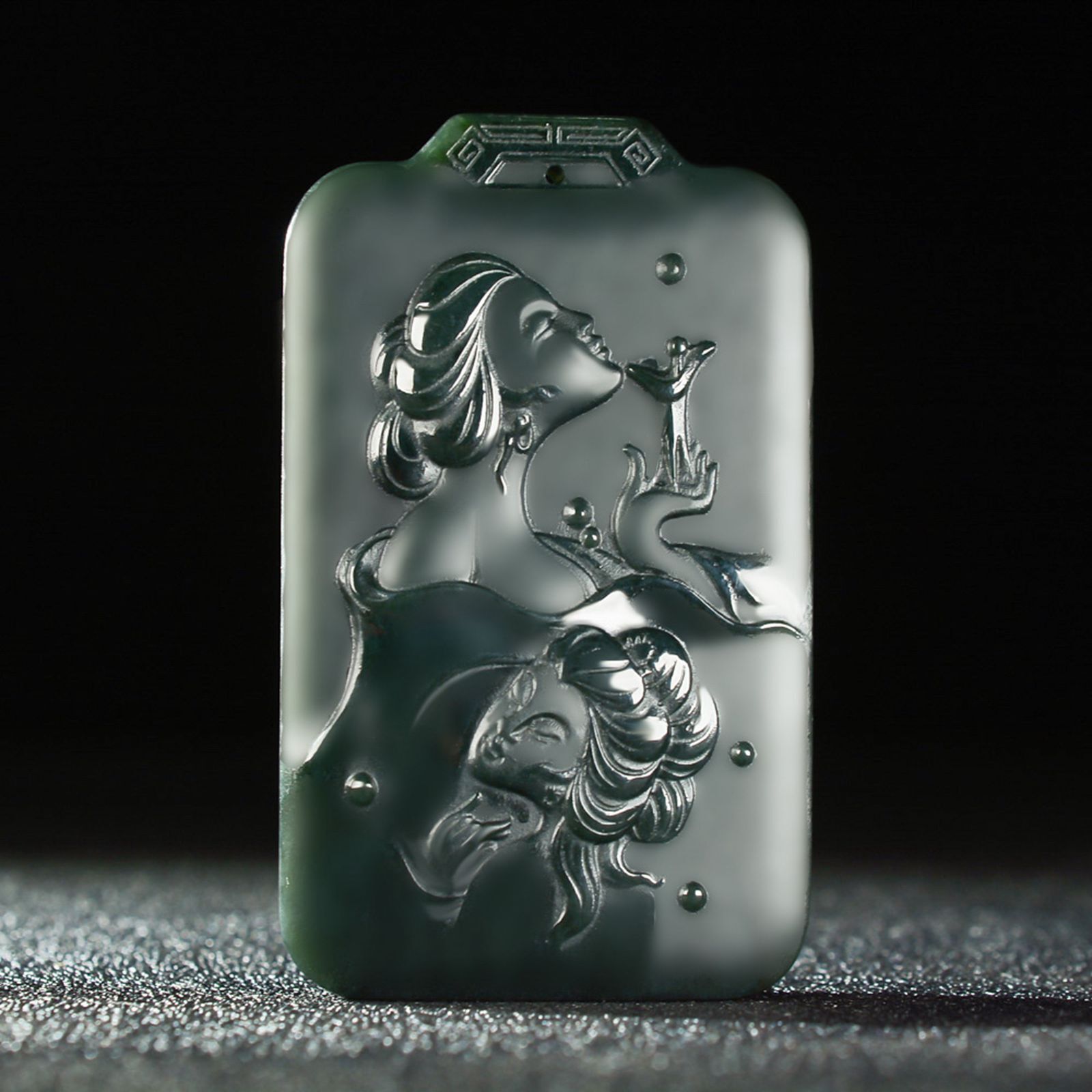 Chinese Natural Hetian Jade Cyan Jade Hand-carved Beauty Statue Pendant 1668