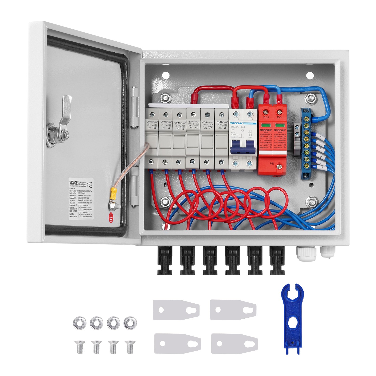 Solar PV Combiner Box 6 String 15A for Solar Panel System Steel Case IP65