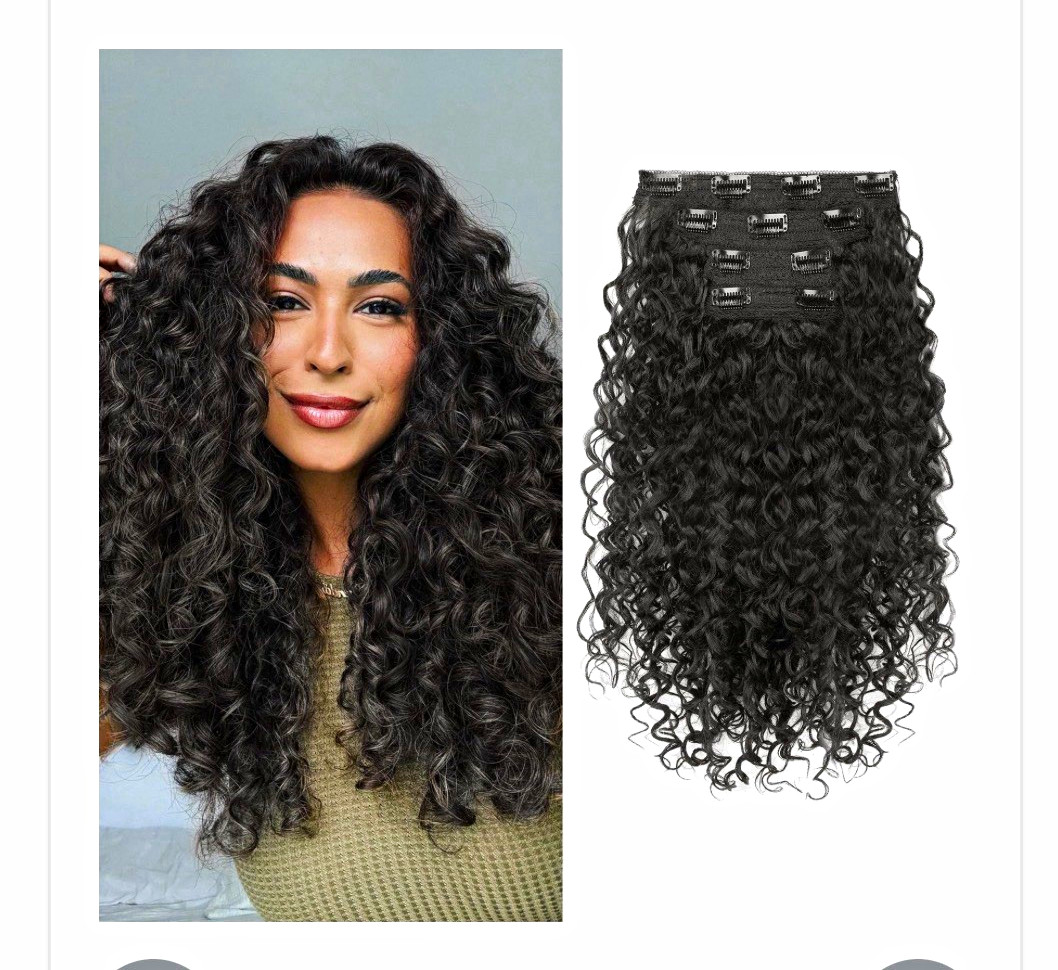 FLUFYMOOZ Clip-In Hair Extension Synthetic Curly 16in Black Dark Brown FLUFYMOOZ Clip-In Hair Extension Synthetic Curly 16in Black Dark Brown