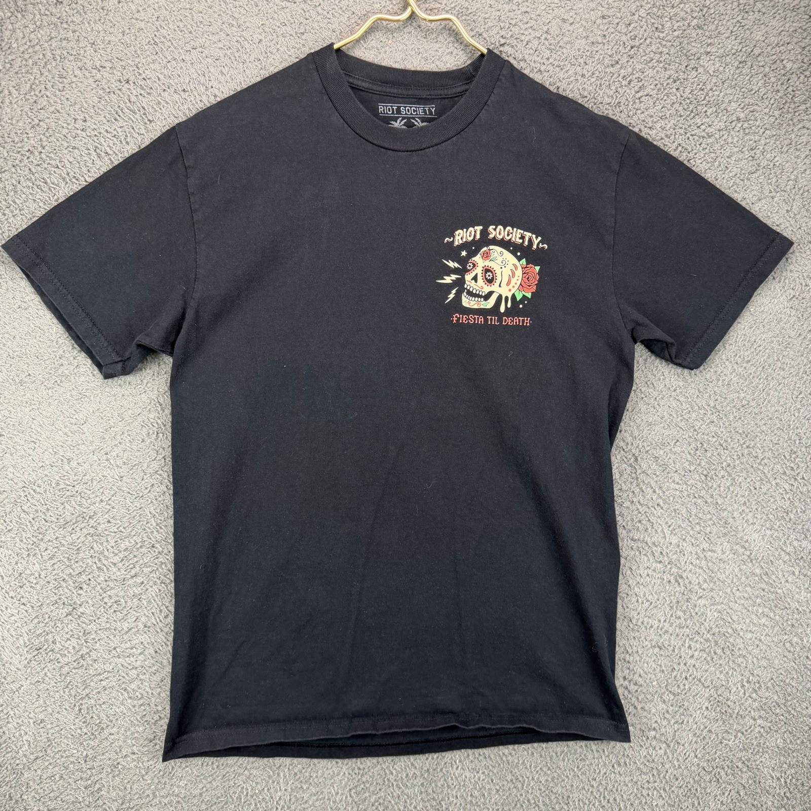 Riot Society Fiesta Til Death Sugar Skull Graphic T-Shirt Black Mens Medium
