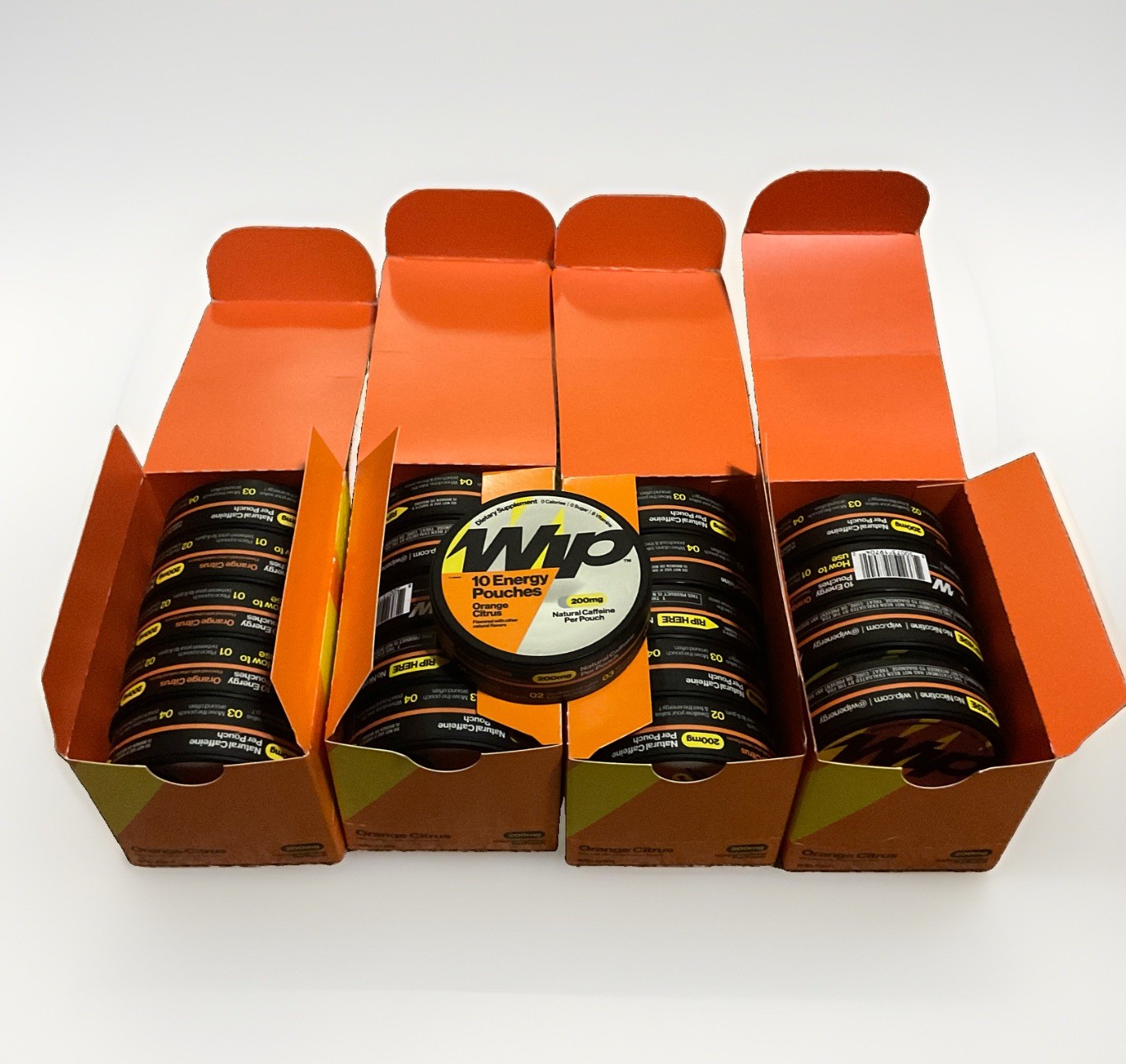Case Of 200 Wip Energy Pouches 200mg Natural Caffeine Vitamins & Minerals Orange
