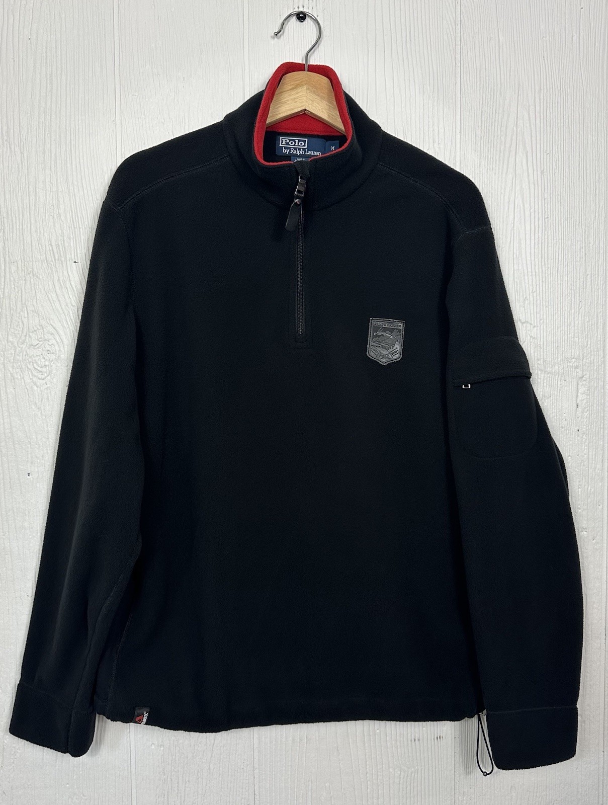 Vintage Polo Ralph Lauren Alpine Ski Crest Black Red Fleece 1/4 Zip Pullover M