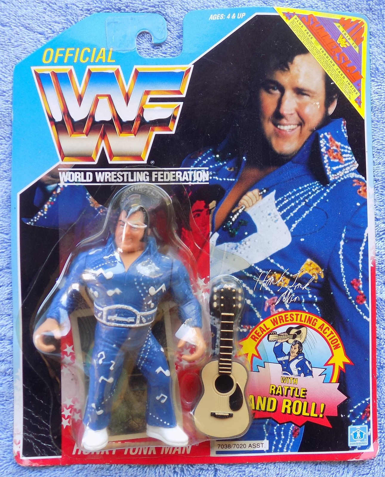 Vintage Hasbro 1990 WWF Honky Tonk Man w/Rattle & Roll & Card In Sealed Package