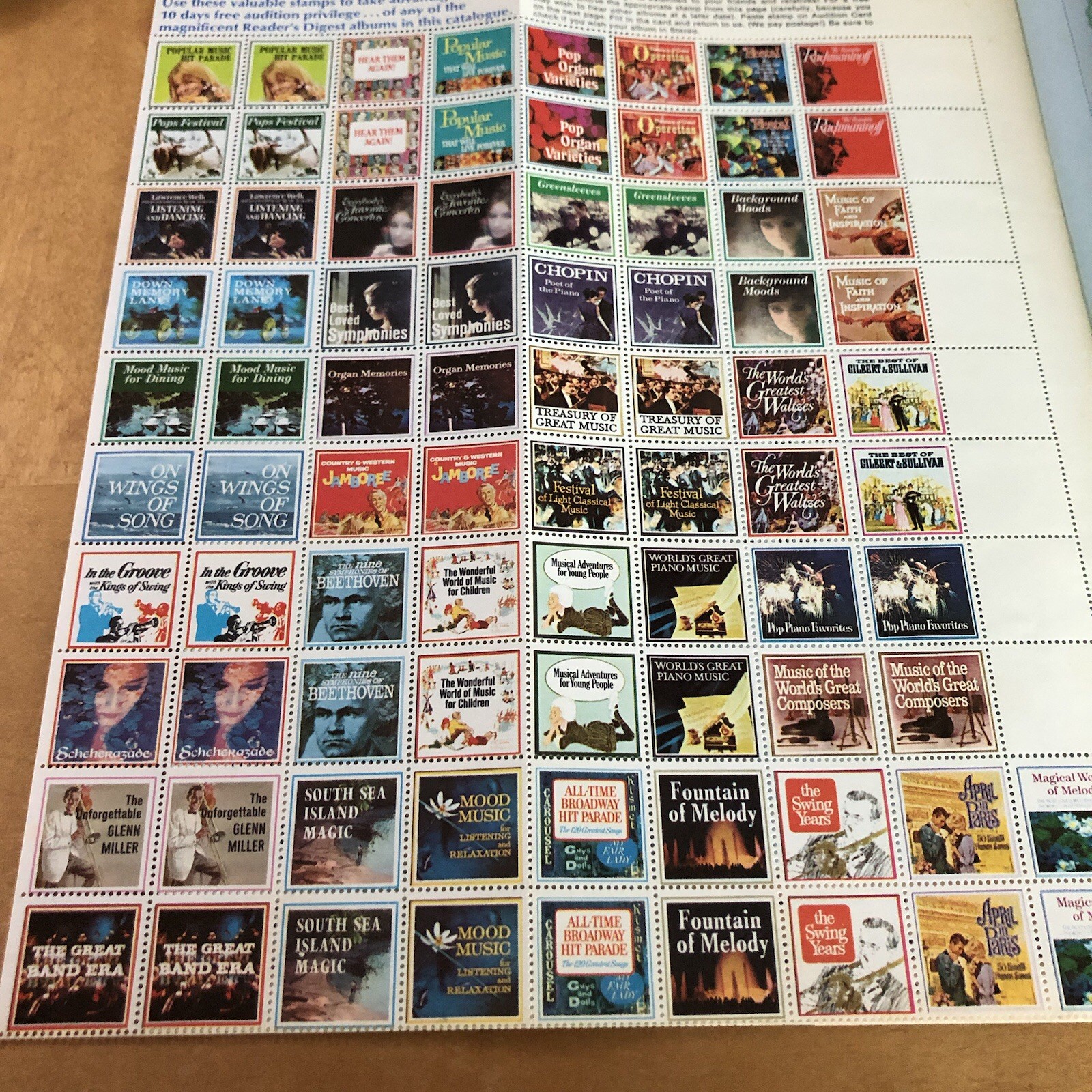 Vintage 1970s Music Club Record Sticker Stamp Sheet Audition Post Cards