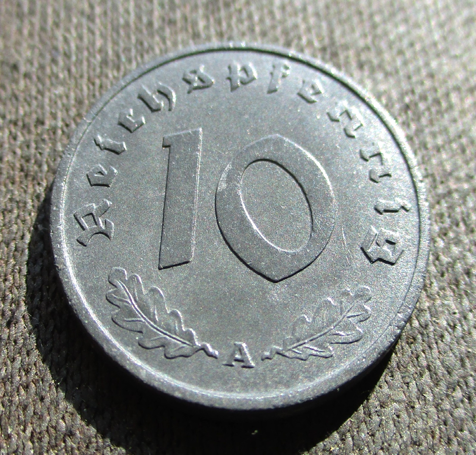 OLD COIN OF THIRD REICH GERMANY 10 REICHSPFENNIG 1943 A BERLIN WORLD WAR II 