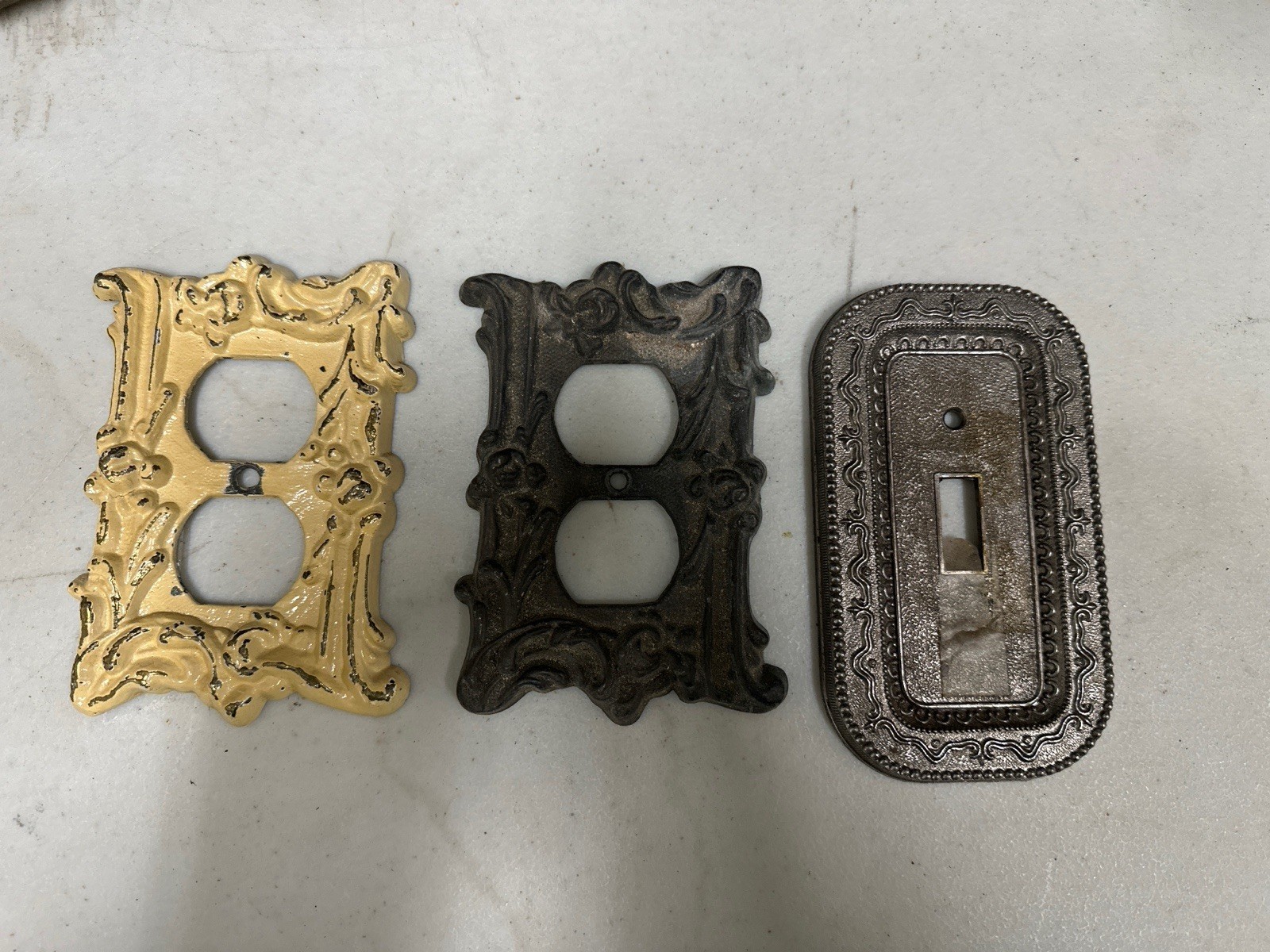 Vintage Cast Metal Ornate Wall Switch Plates & Outlet Covers Lot of 3