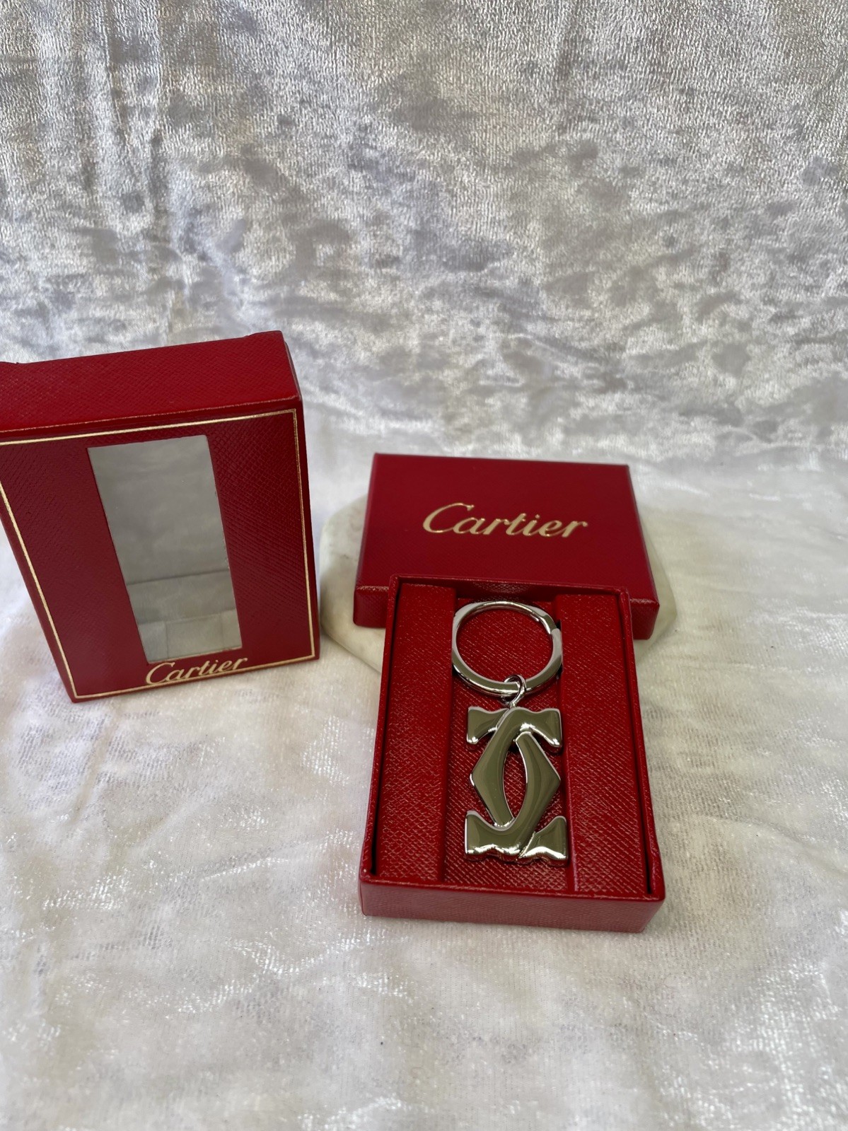 Cartier 2C Logo Key Ring with Box New Old Stock Keychain Cartier Authen Vintage 