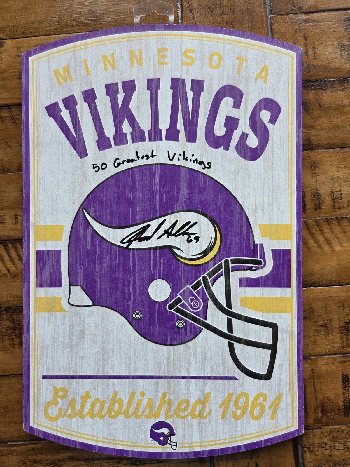 Jared Allen Signed Auto Insc '50 Greatest Vikings' New Wood Sign BAS/COA Minn