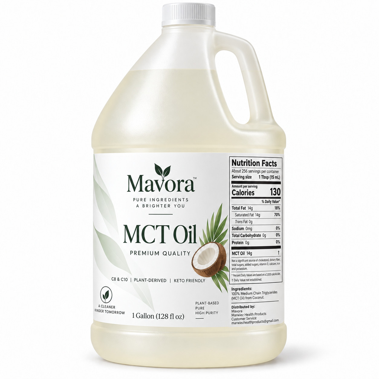 Mavora MCT Oil 1 Gallon 128 fl oz C8 C10 Coconut Keto Friendly Plant Based