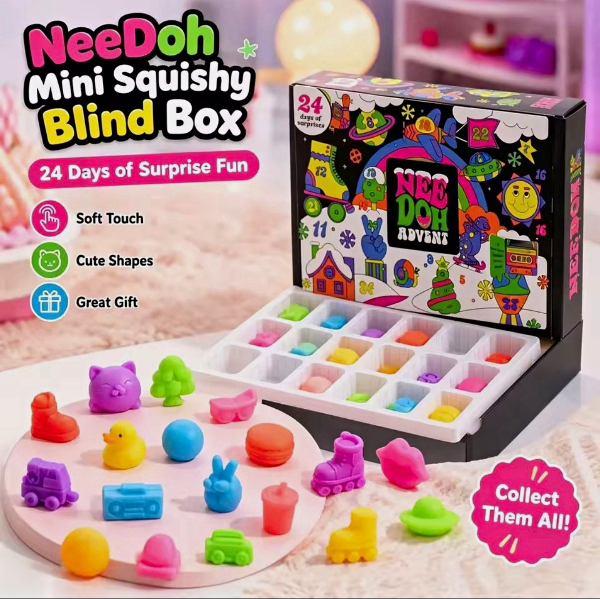 Limited 2026 Christmas Needoh 24 Day Christmas Advent Calendar Toys Perfect Gift