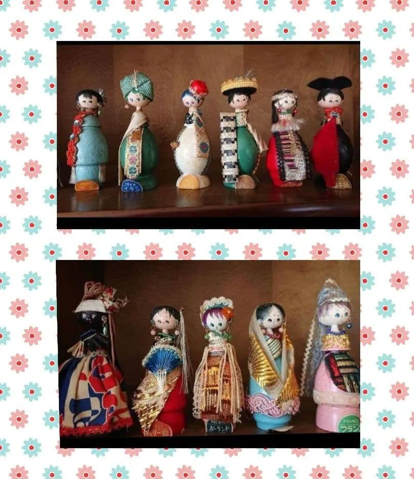 World Folk Costume Kokeshi Retro Vintage Set of 10 Bulk Sold