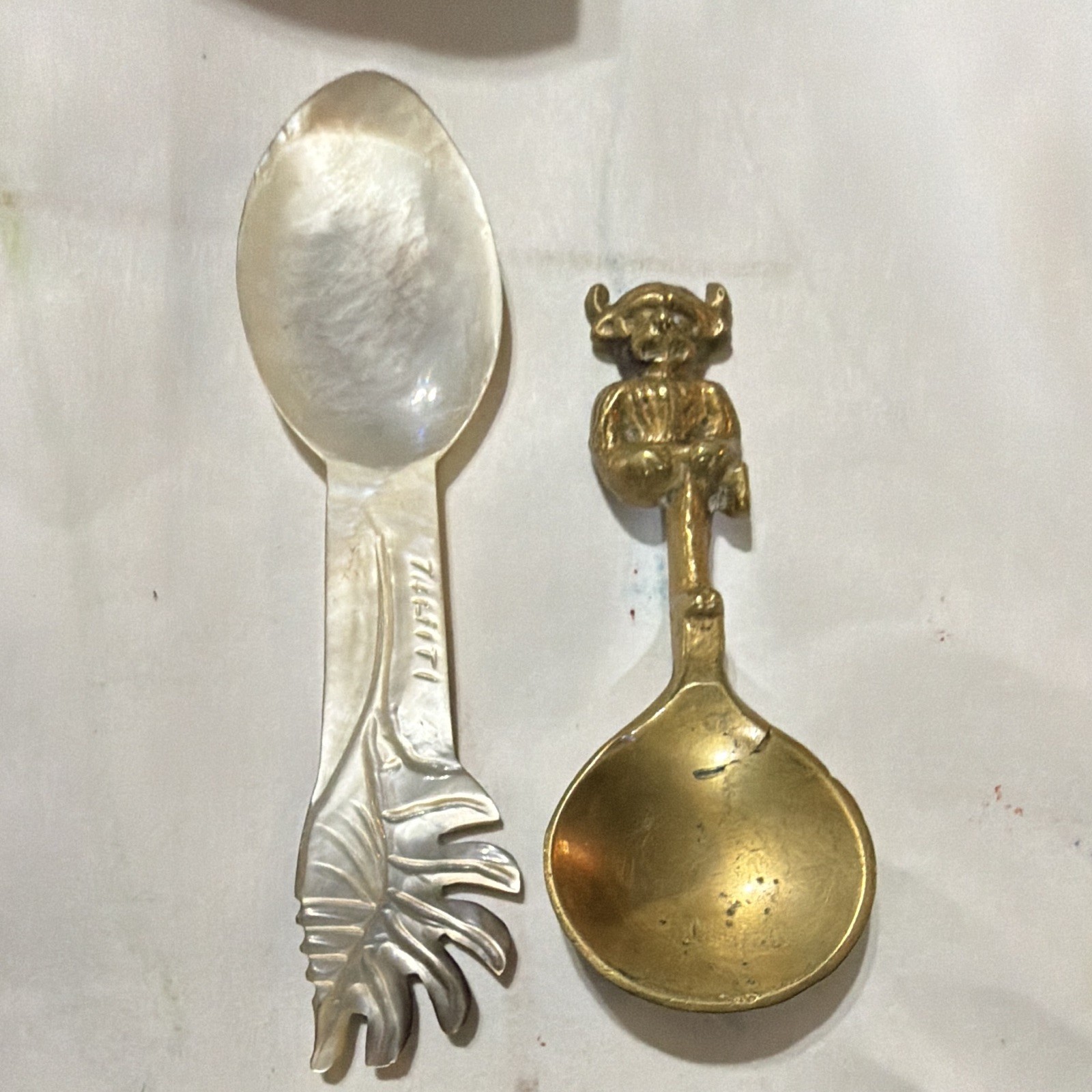 Lot of 2 Antique Souvenir Spoons Hawaii Decorative Handle & Figural Finial