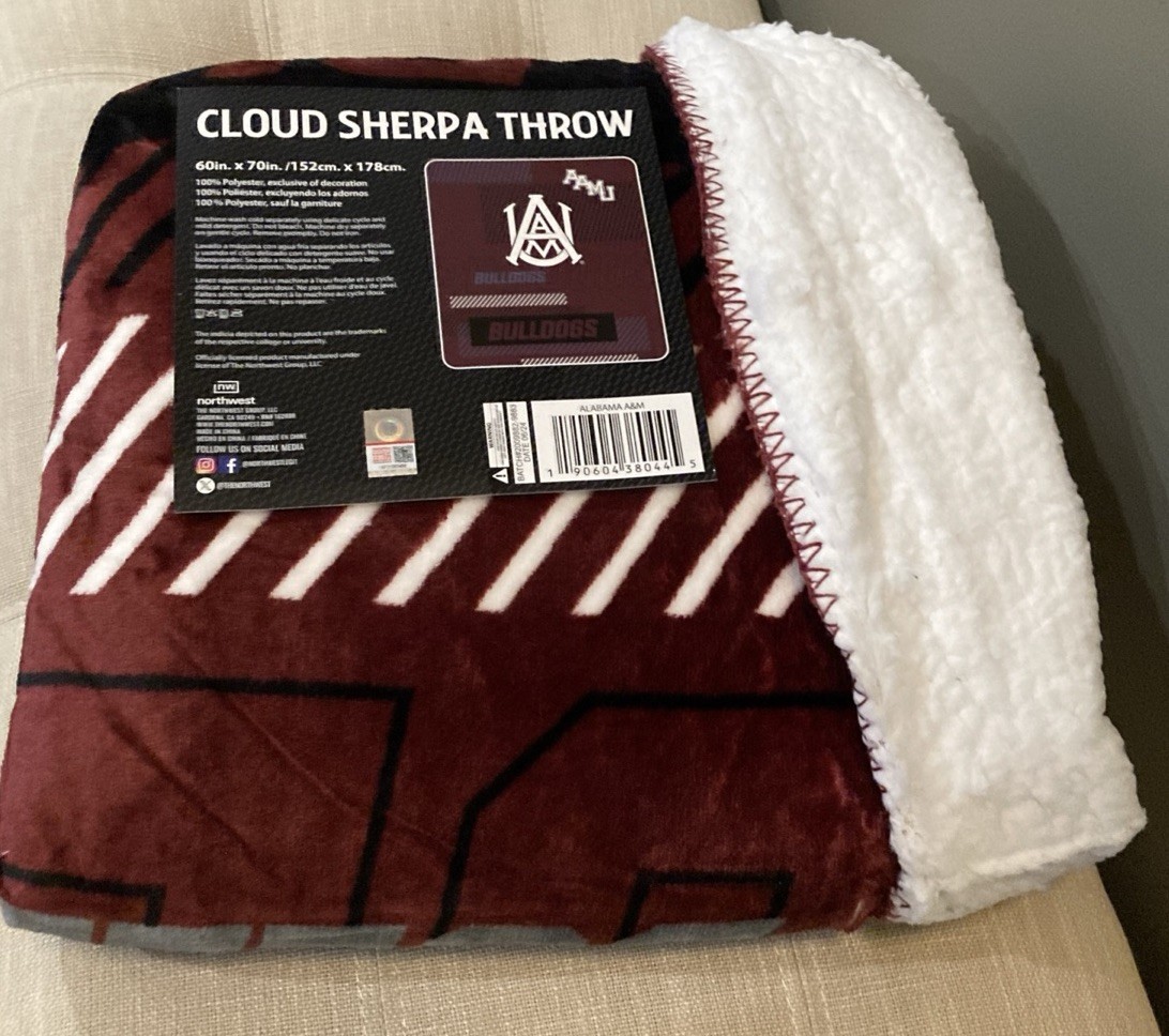 Alabama A&M Bulldogs Northwest Cloud Sherpa Throw Blanket NCAA Plush 60x70 NWT