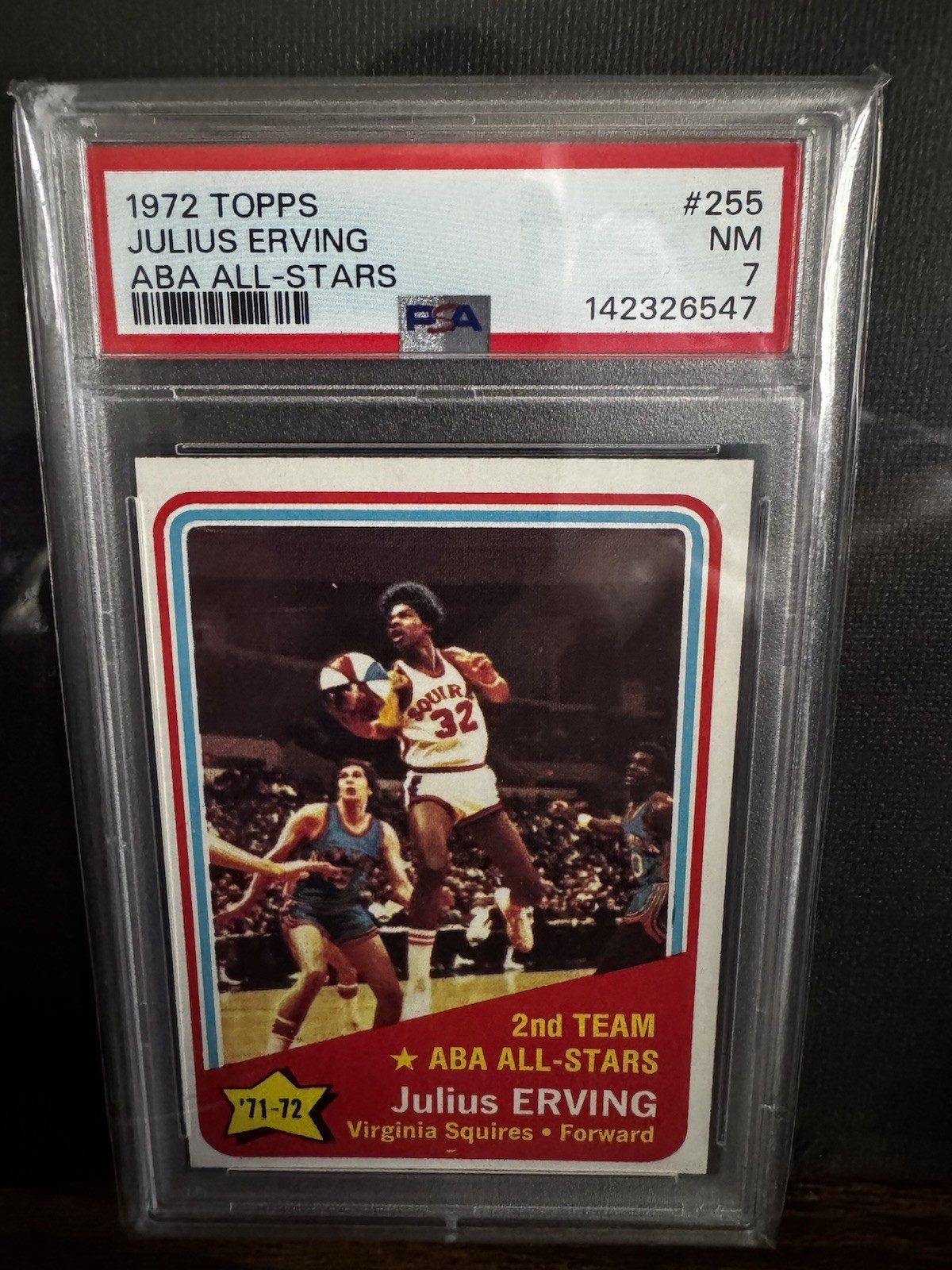 Julius Erving Topps 1972-73 ABA All-Stars #255 Rookie Virginia Squires PSA 7