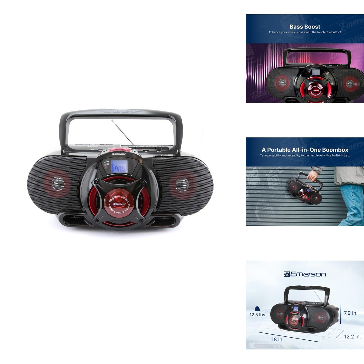Emerson EPB-3002 Portable Bluetooth, MP3/CD AM/FM Stereo Radio Cassette Emerson EPB-3002 Portable Bluetooth, MP3/CD AM/FM Stereo Radio Cassette