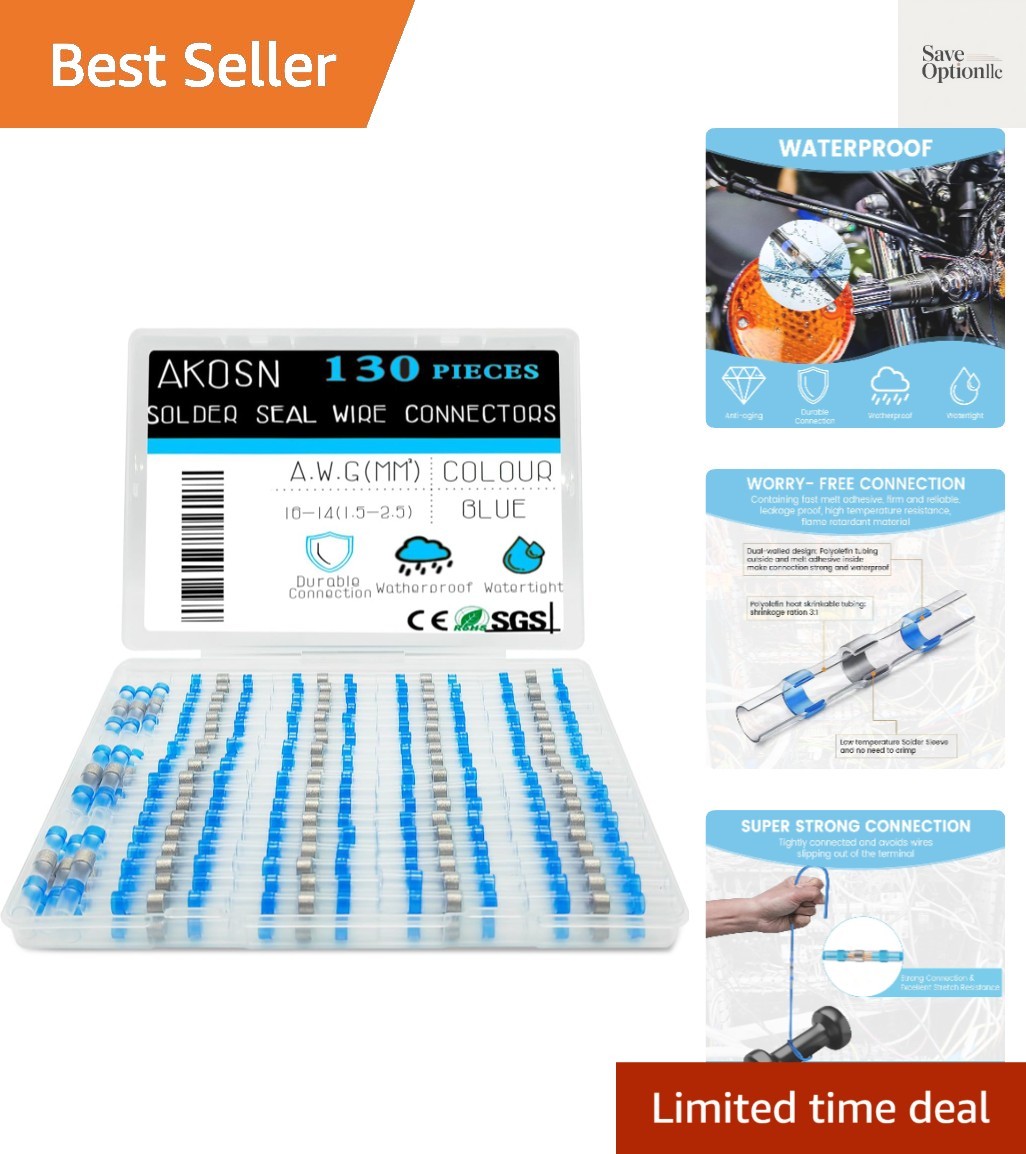 130 PCS Blue Heat Shrink Butt Connectors,16-14 AWG, Self Soldering Butt Conne...