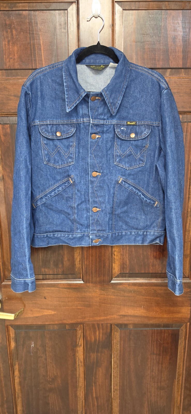 Vtg 70s Wrangler 126MJ Denim Trucker Jacket Size 42 No Fault Broken Twill USA