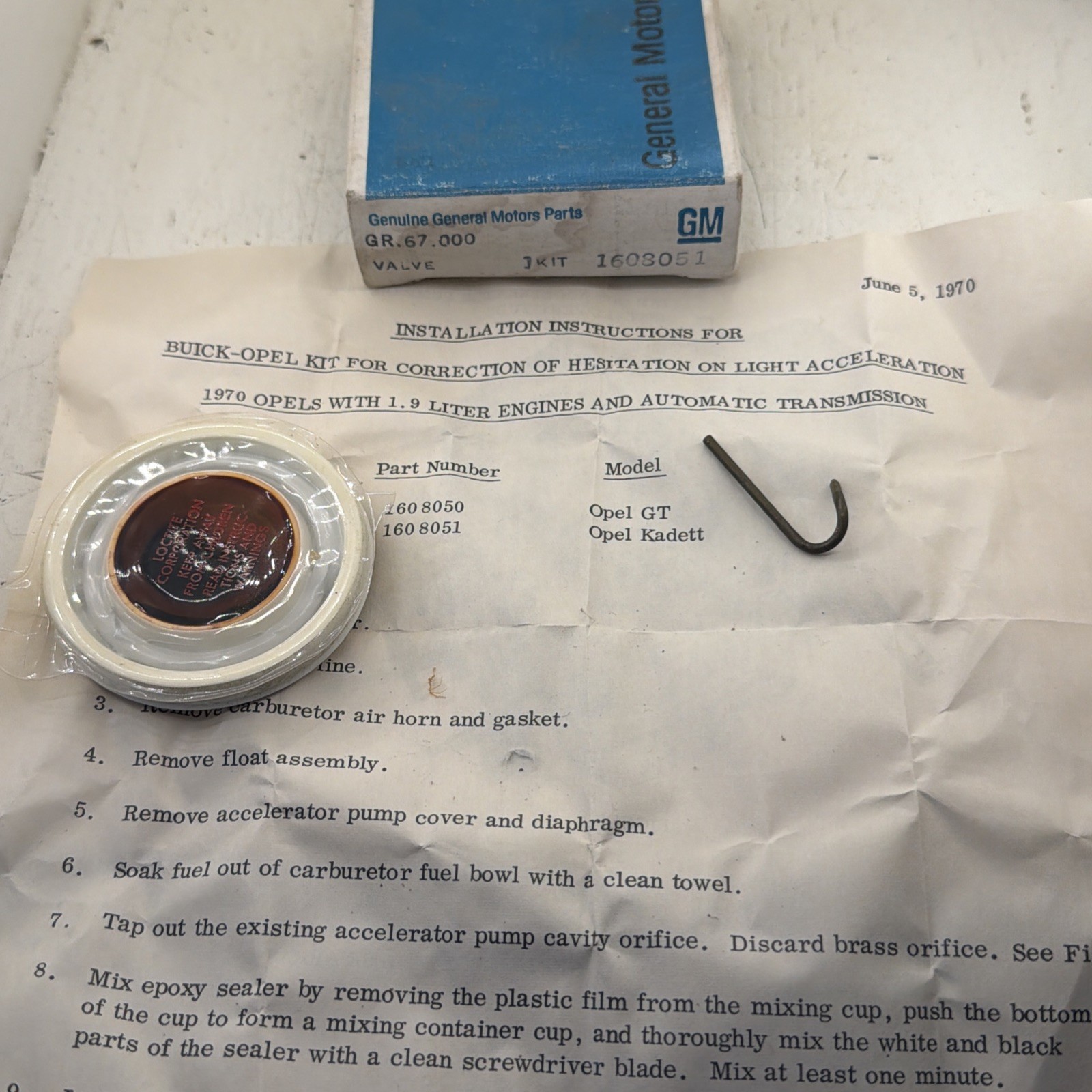 NOS OEM GM 1608051 Buick Opel Kit Vent Tube 1970 1.9 L Engine W/automatic Trans.