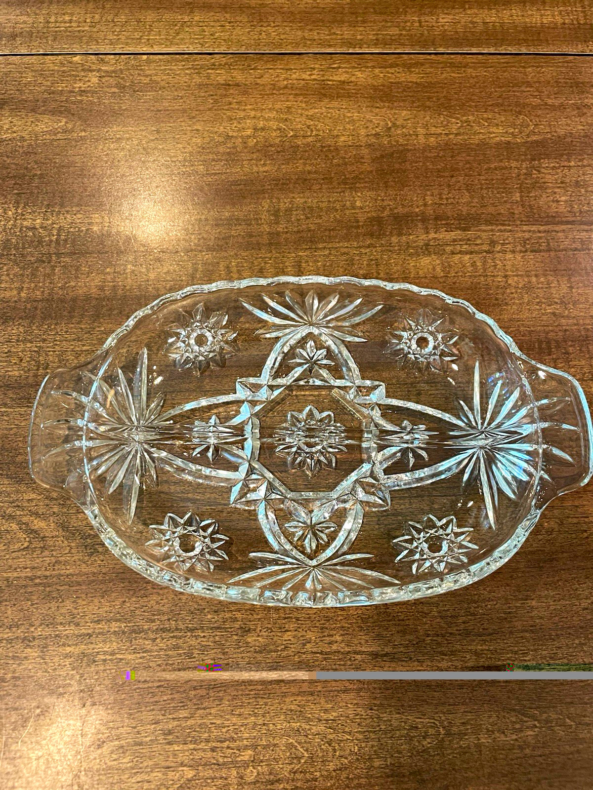 Vintage Anchor Hocking EAPC Star of David Oval Glass Celery Relish Tray Handles Vintage Anchor Hocking EAPC Star of David Oval Glass Celery Relish Tray Handles
