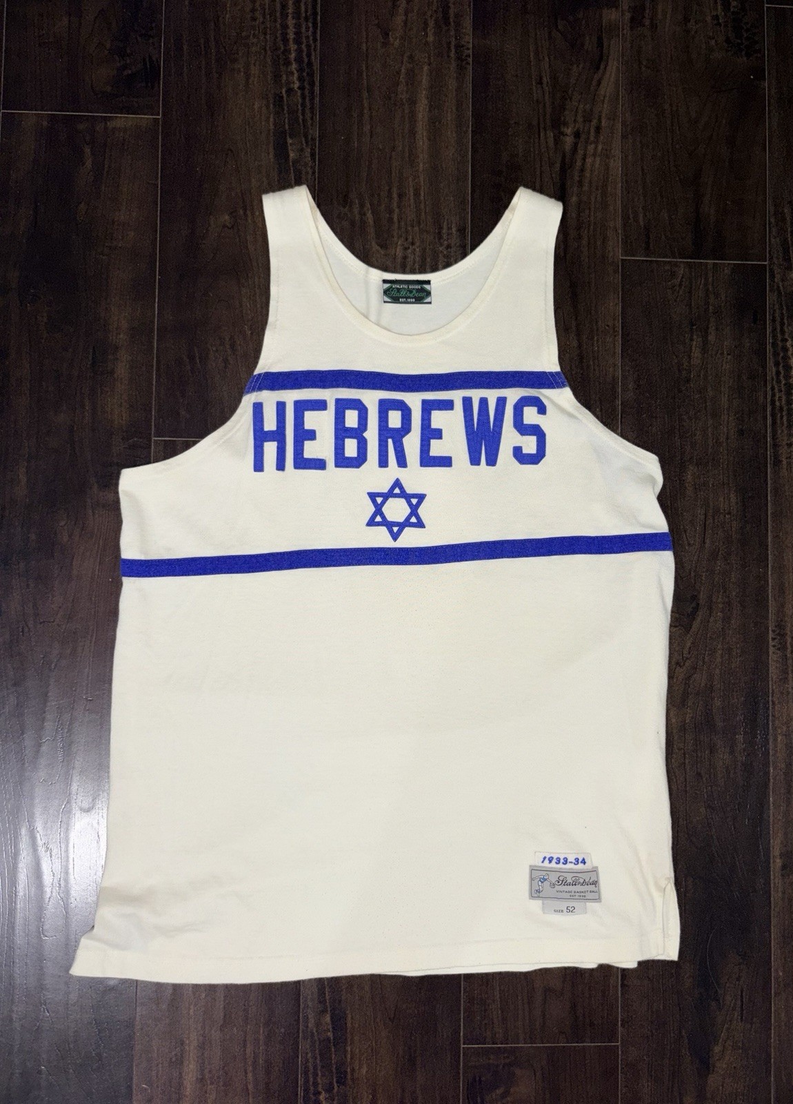 Rare Vintage Stall & Dean Basketball Jersey 1933 Hebrews Size 52 White Tank Top
