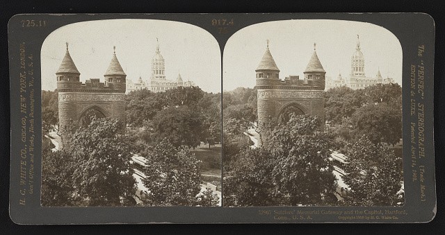 Hartford Connecticut 1909 Soldiers Memorial Gateway Capitol Stereoview