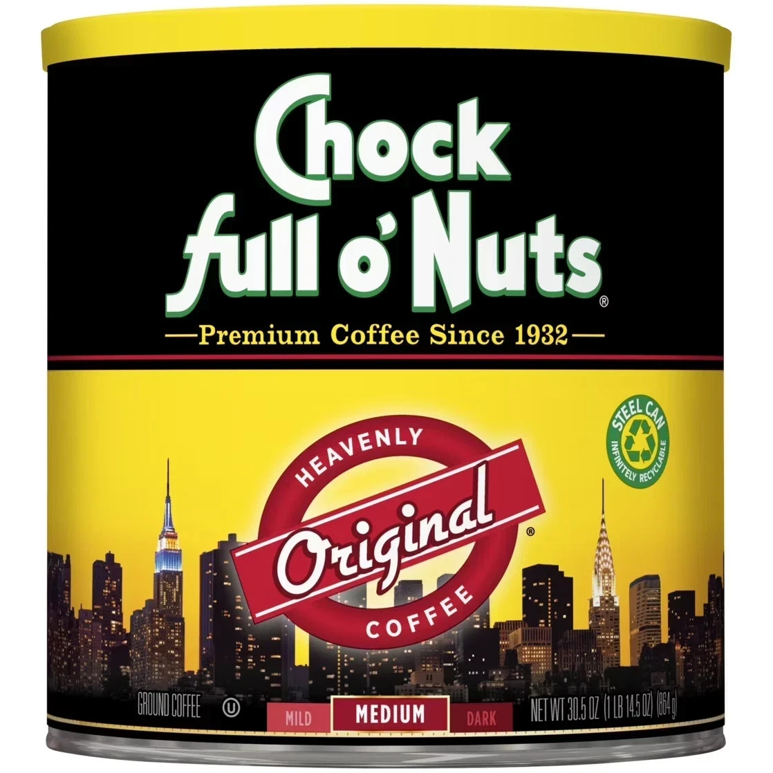 Chock Full o'Nuts Original Medium Roast Ground Coffee Heavenly Coffee 30.5 oz