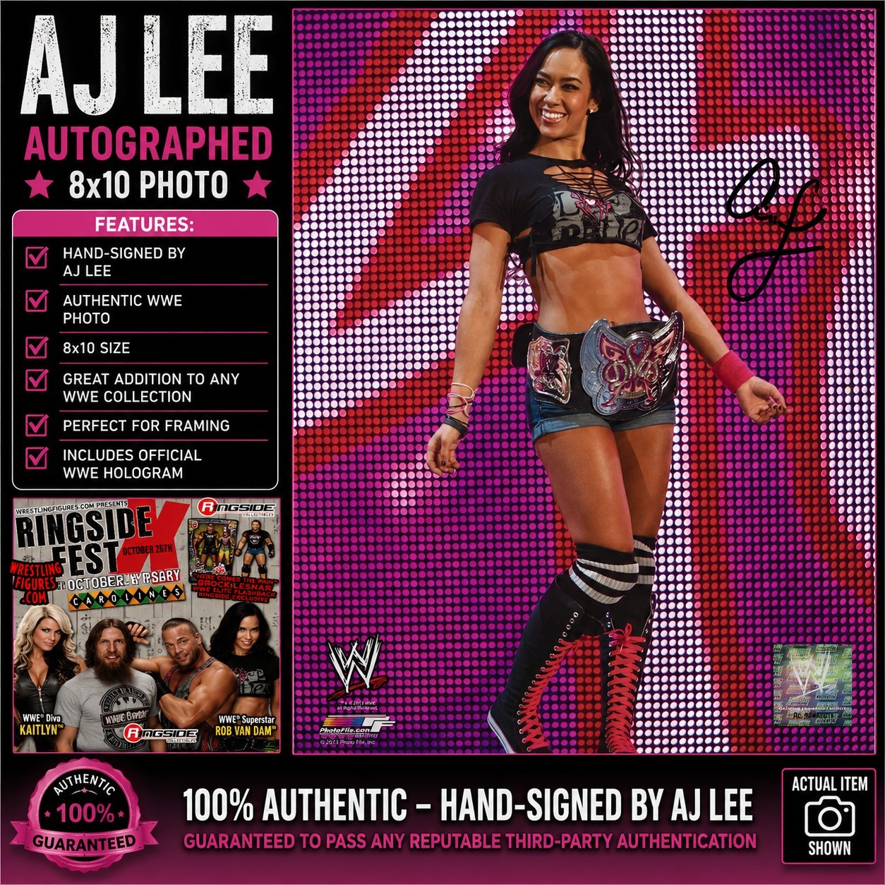 AJ Lee Autographed Original WWE 2011 Photo File QB14713 Ringside Fest 2013