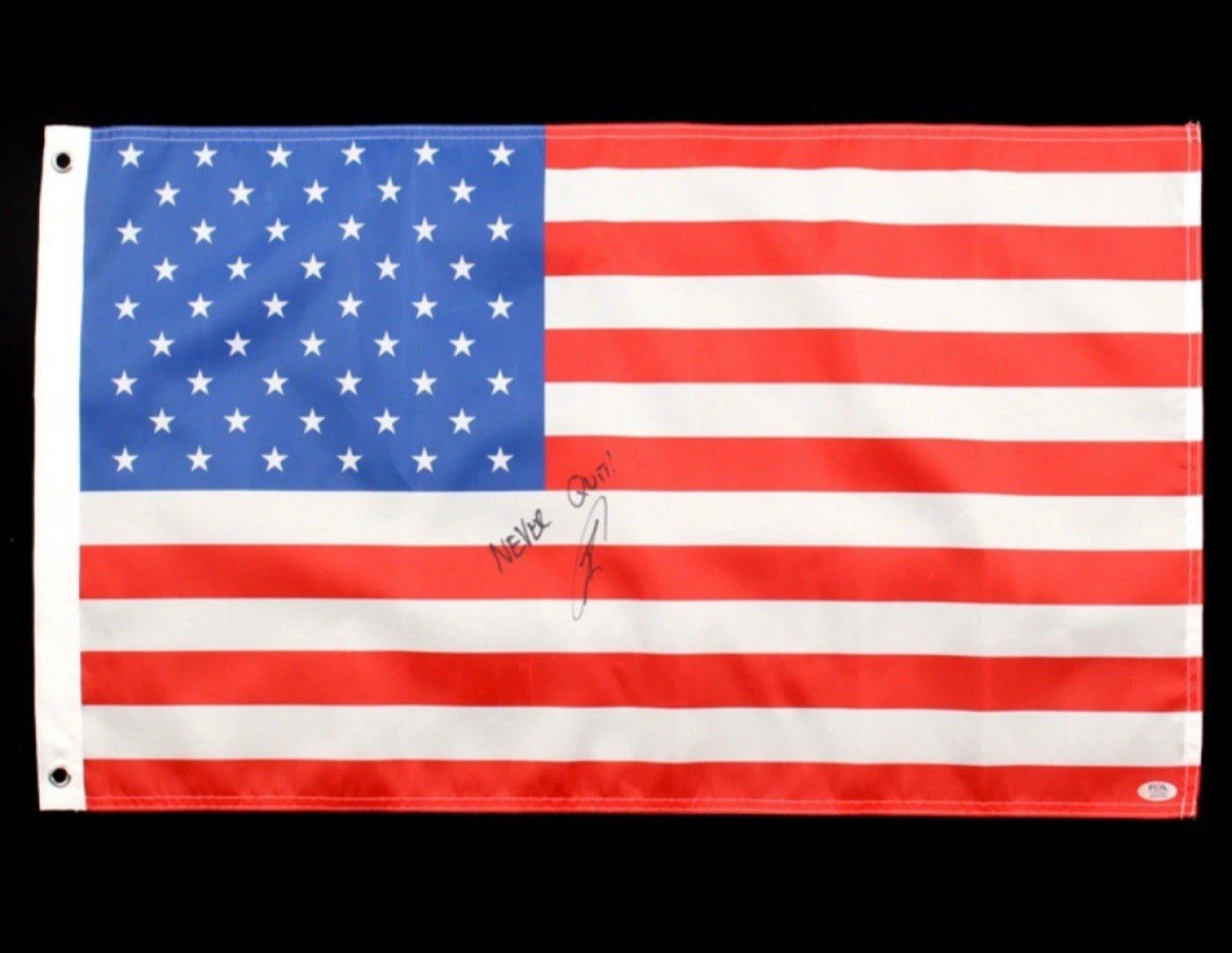 Robert O'Neill Autographed Signed 18x30 American Flag W / Never Quit - PSA Robert O'Neill Autographed Signed 18x30 American Flag W / Never Quit - PSA