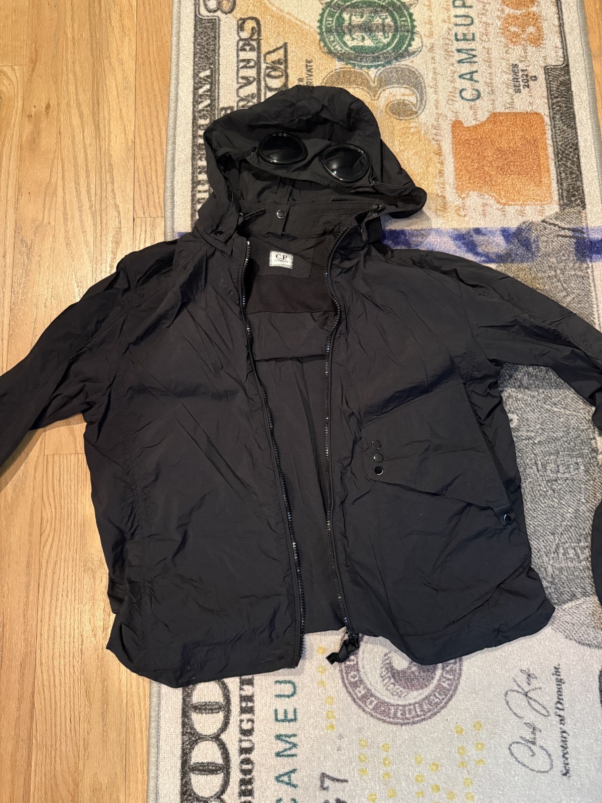 C.P. Company Chrome Goggle Jacket Mens Large Black Garment Dyed Nylon Lens Hood