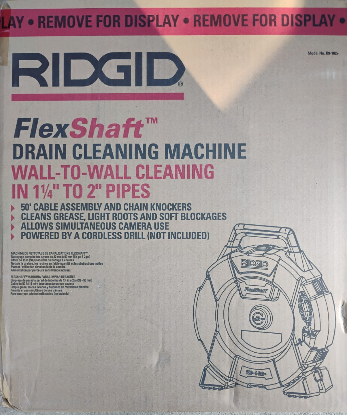 RIDGID FlexShaft K9-102+ Drain Cleaning Machine 50' Inner Core 5/16 76193