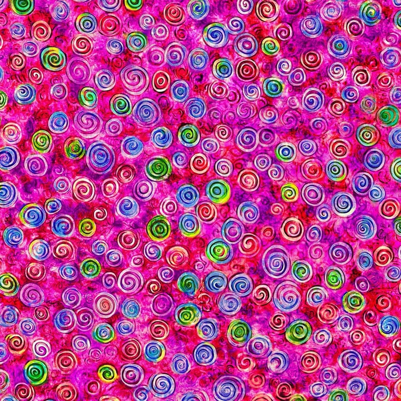 LOLLIPOP Garden Quilting Fabric, 100% Cotton, Pink Swirl