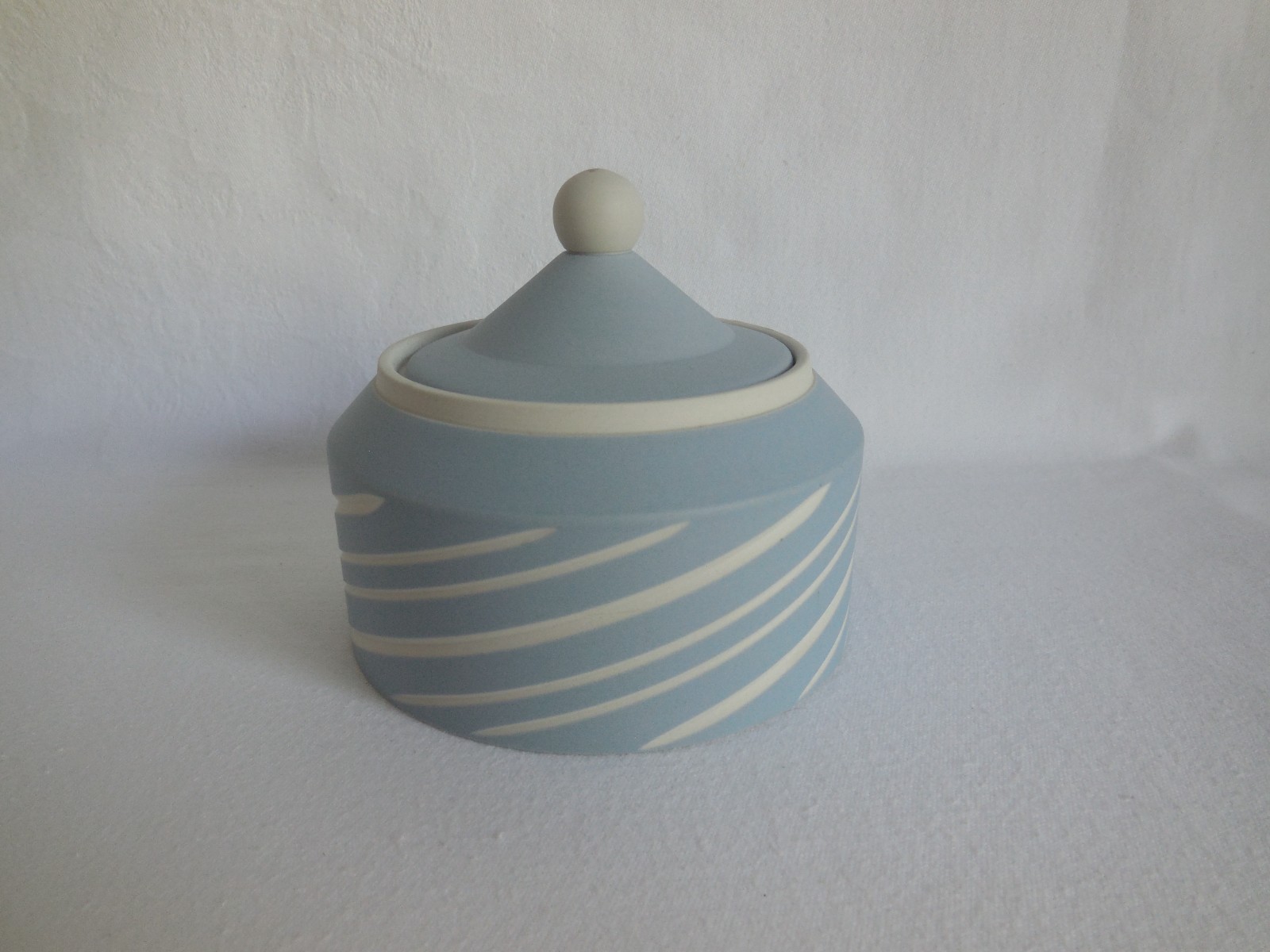 Wedgwood Light Blue & White Jasperware Symmetry Spiral Etched Finial Box